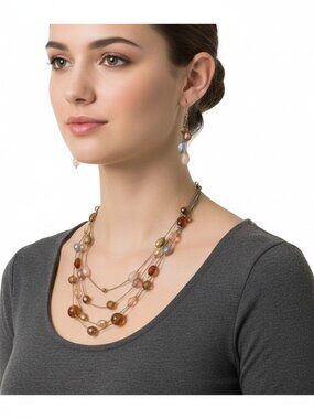 Four Strand Beaded Necklace and Earrings